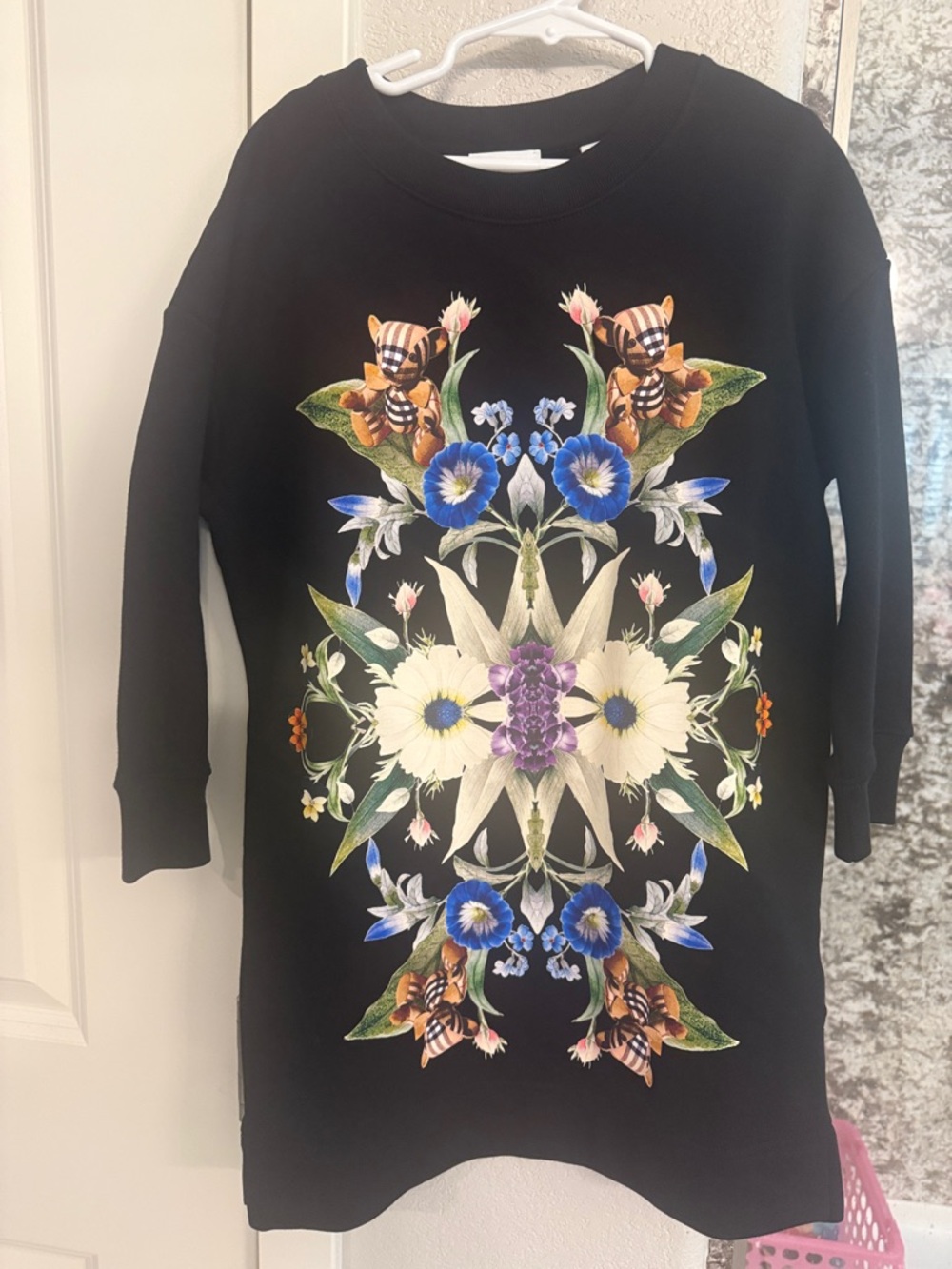 Burberry Black Floral Teddy Print Sweatshirt